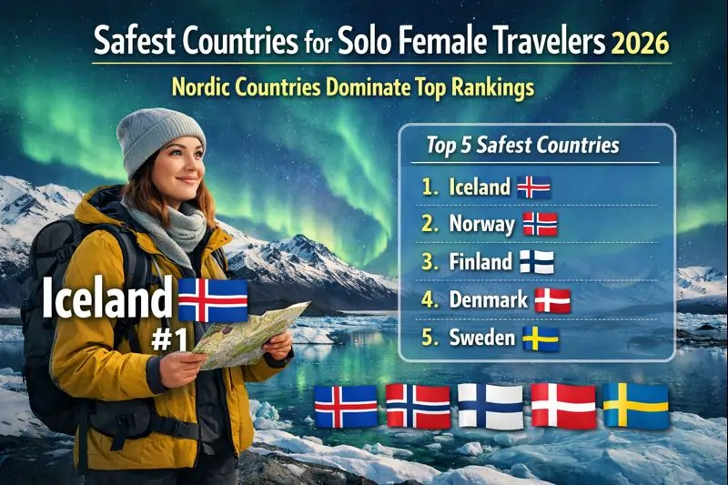 Safest Countries for Solo Female Travelers 2026 Iceland #1, Nordic Countries Dominate Top Rankings