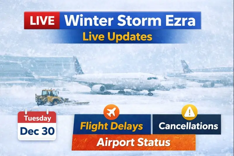 Winter Storm Ezra Live Updates Tuesday Dec 30 Flight Delays, Cancellations & Airport Status