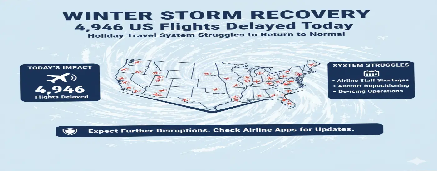 Winter Storm Recovery: 4,946 US Flights Delayed Today as Holiday Travel System Struggles to Return to Normal