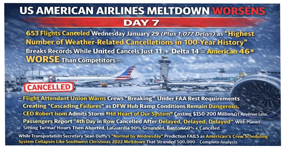 US American Airlines Meltdown Day 7: 653 Canceled, 46× Worse Than Rivals