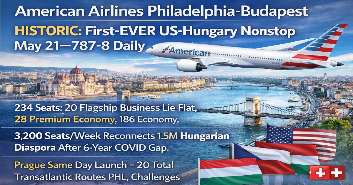 American Airlines Philadelphia Budapest first US Hungary
