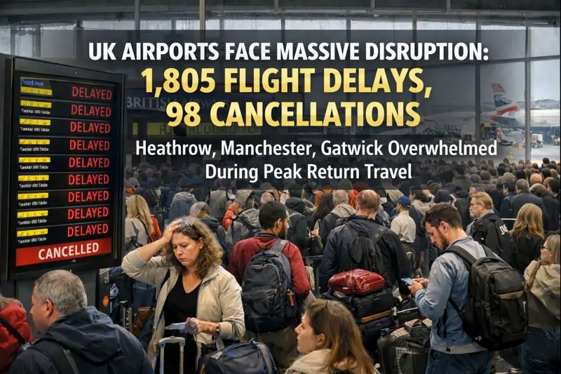 UK Airports Face Massive Disruption 1,805 Flight Delays, 98 Cancellations January 3 as Heathrow, Manchester, Gatwick Overwhelmed During Peak Return Travel