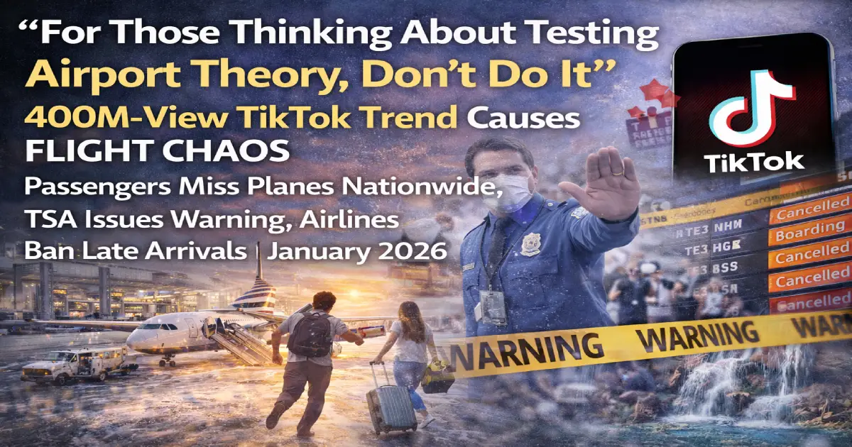 Airport theory TikTok trend viral 400 million views passengers miss flights 15 minutes airlines TSA warning disaster Jenny Kurtz Lexi Smith