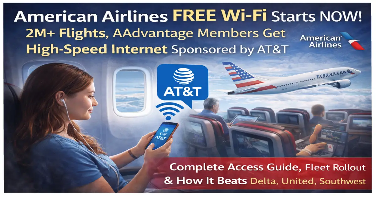 American Airlines free wifi January 2026 AAdvantage members AT&T sponsored 2 million flights high-speed internet Delta United Southwest comparison guide