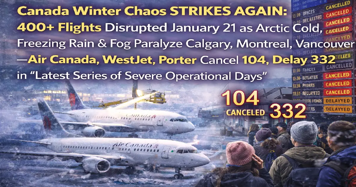 Canada winter flight chaos January 21 2026 Calgary Montreal Vancouver Toronto cancellations delays Air Canada WestJet Arctic cold freezing rain