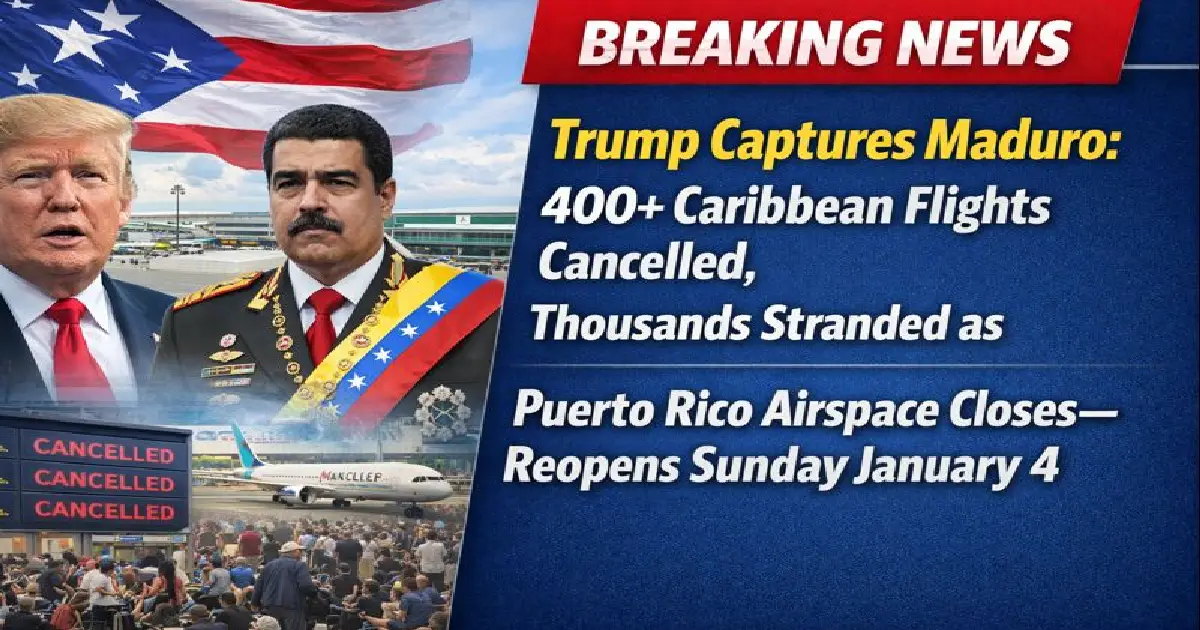 Caribbean flights cancelled January 2026 Venezuela Maduro capture Puerto Rico San Juan airport airspace closure stranded passengers