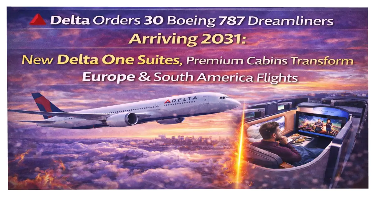 Delta Airlines Boeing 787 Dreamliner aircraft with new Delta One business class suites for transatlantic flights starting 2031