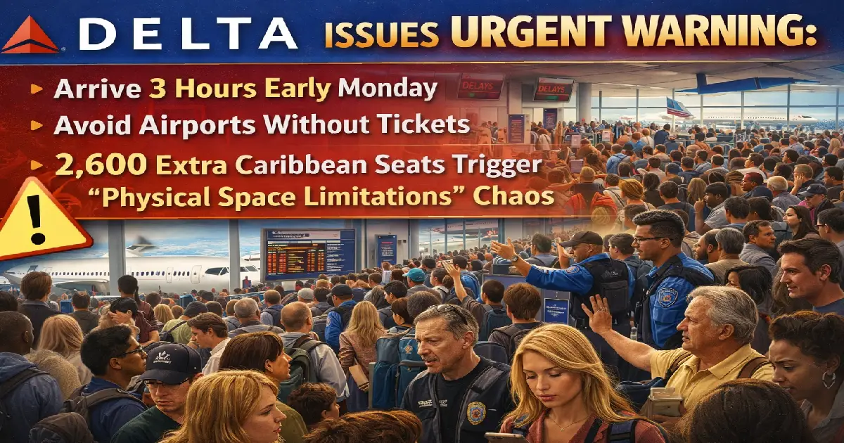 Delta Airlines Caribbean Monday January 5 2026 chaos arrive 3 hours early warning avoid airports 2600 extra seats physical space limitations
