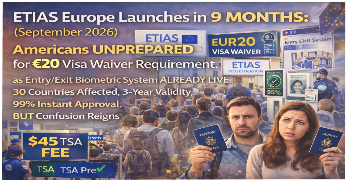 ETIAS Europe visa waiver authorization 2026 September launch countdown Americans travelers passport biometric fingerprints 20 euro fee 30 countries