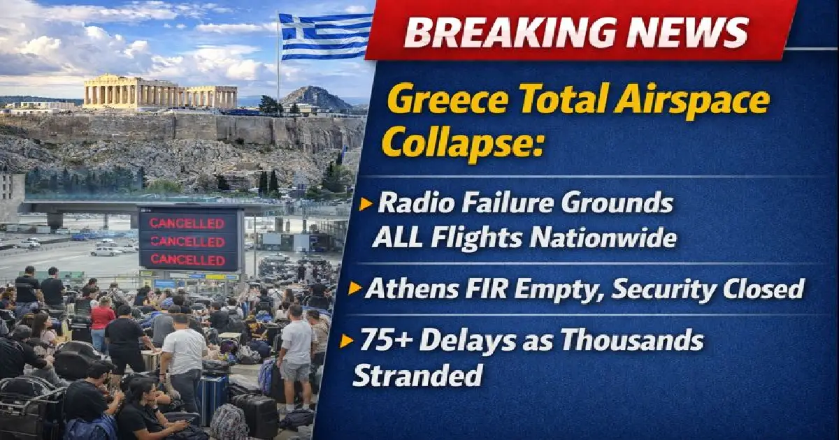 Greece total airspace collapse January 4 2026 Athens airport radio frequency failure FIR empty all flights grounded security closed
