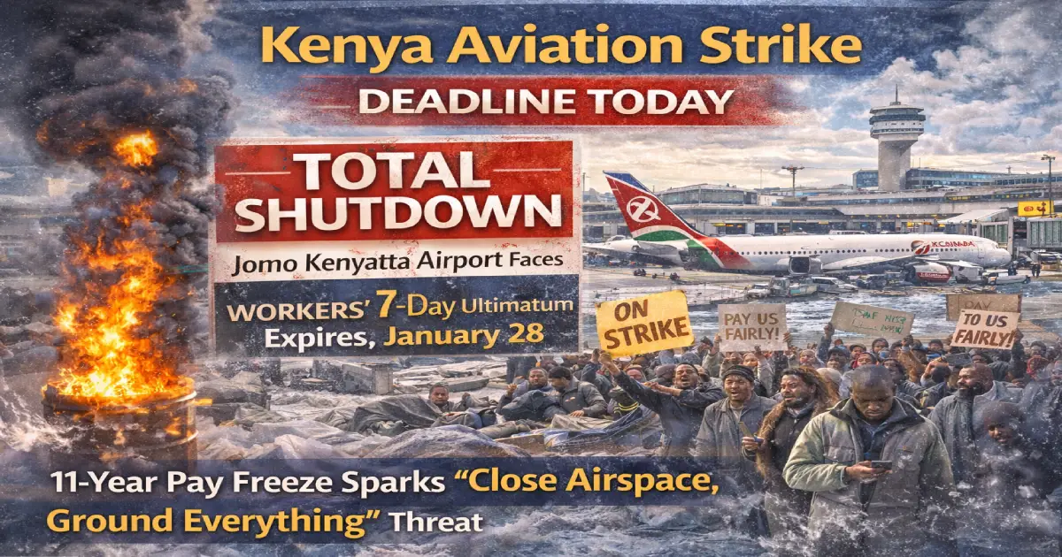 Kenya Aviation Strike DEADLINE TODAY—Jomo Kenyatta Airport Faces TOTAL SHUTDOWN as Workers' 7-Day Ultimatum Expires January 28, 11-Year Pay Freeze Sparks "Close Airspace, Ground Everything" Threat