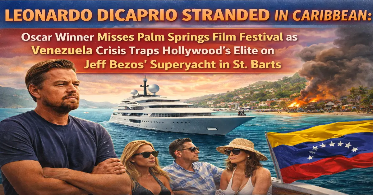 Leonardo DiCaprio stranded in the Caribbean aboard Jeff Bezos’ superyacht in St. Barts as Venezuela crisis disrupts travel and forces him to miss the Palm Springs Film Festival
