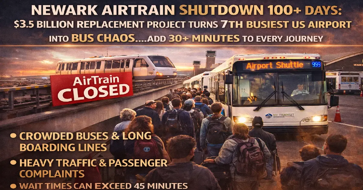 Newark Liberty International Airport AirTrain shutdown January 2026 replacement buses construction 3.5 billion project NJ Transit Amtrak delays