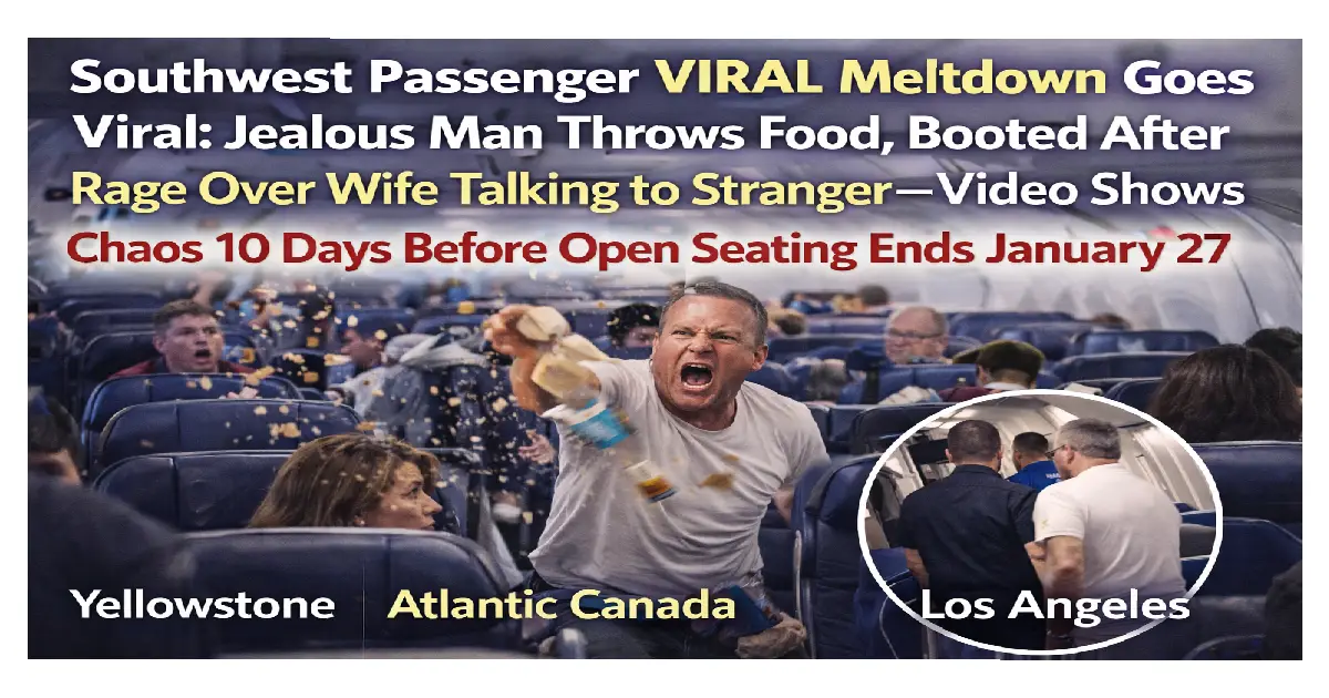 Southwest Airlines passenger viral meltdown jealous rage throwing food French fries wife talking stranger Under Armour gray shirt white baseball cap January 2026 video
