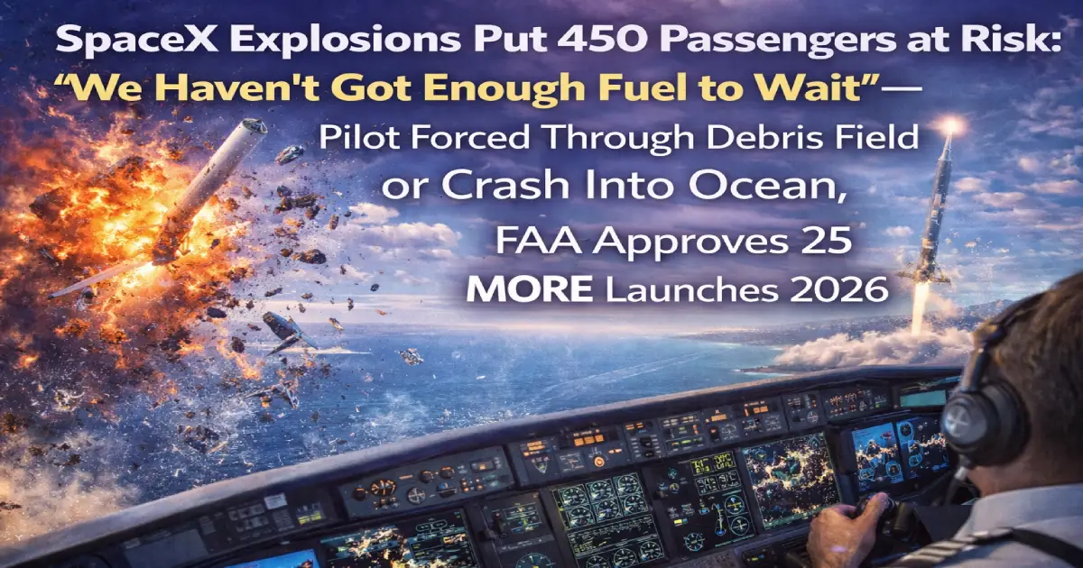 SpaceX Starship explosion debris passenger planes 450 travelers endangered January 16 2026 FAA 25 launches Iberia JetBlue fuel emergency Caribbean