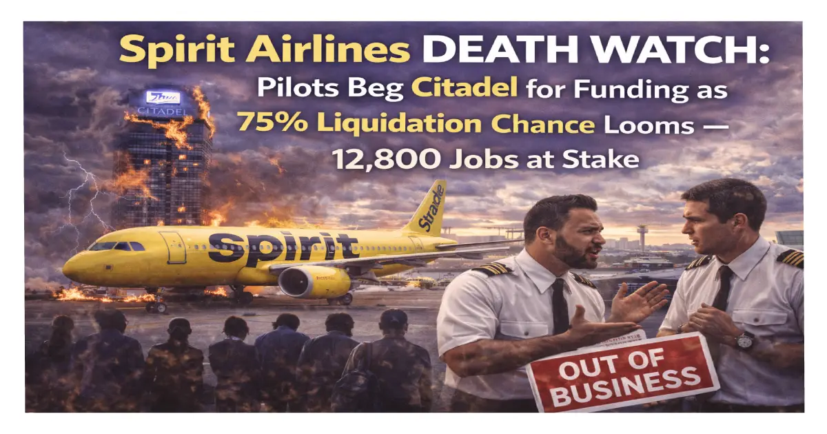 Spirit Airlines death watch as pilots send desperate letter begging Ken Griffin Citadel for 100 million dollar funding with 12800 jobs at stake 75 percent liquidation risk and Frontier merger as last hope February 2026 deadline
