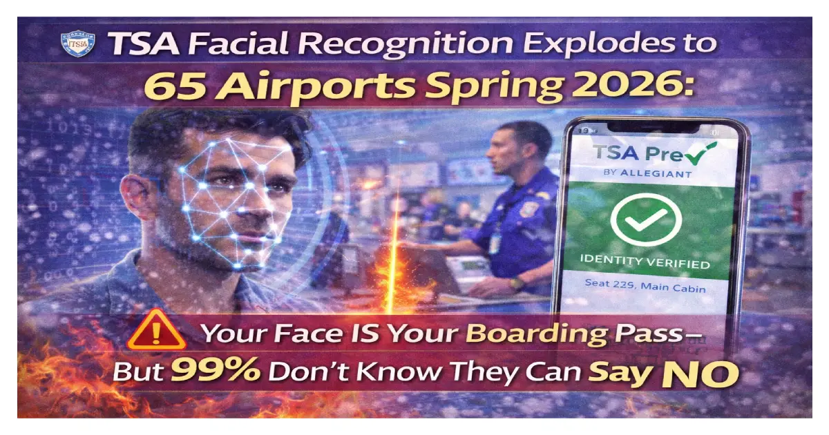 TSA PreCheck Touchless ID facial recognition 65 airports spring 2026 biometric scanning privacy concerns opt out