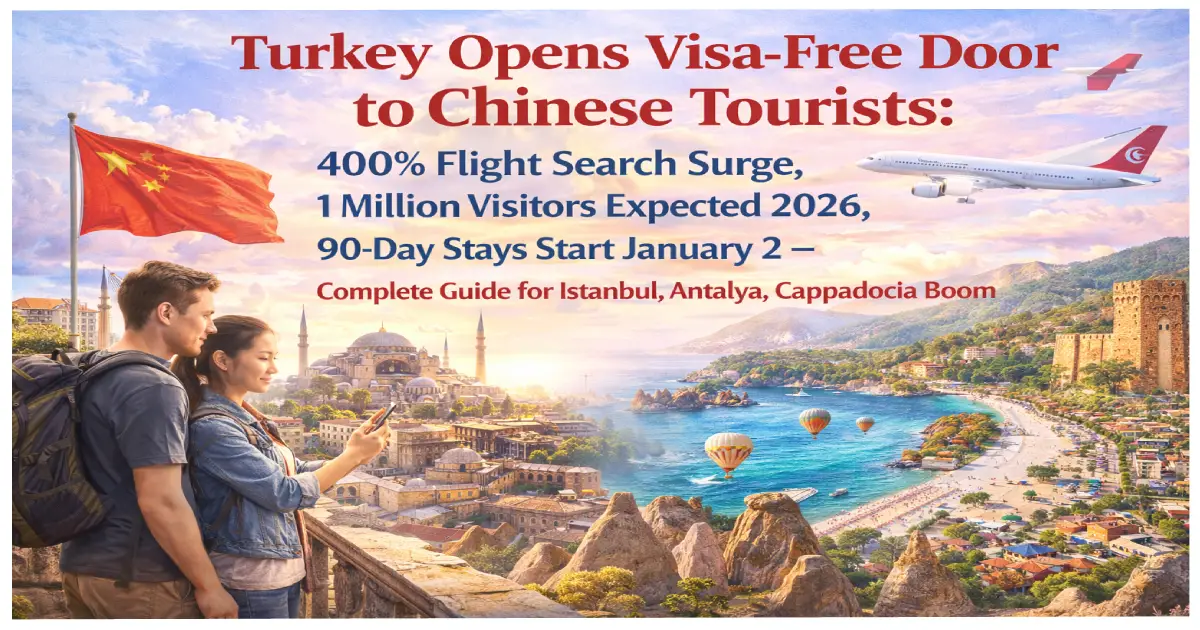 Turkey visa free Chinese tourists January 2 2026 400 percent flight search surge Istanbul Cappadocia Antalya tourism boom 1 million visitors expected