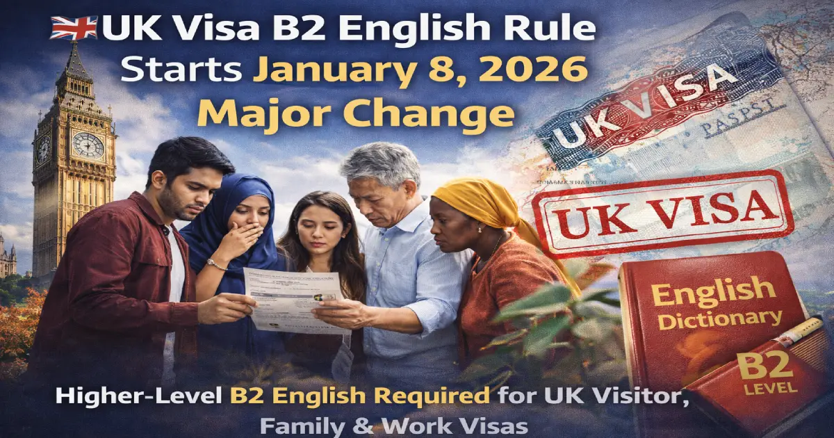 UK Skilled Worker visa applicants taking B2 English language test at approved SELT testing center following January 8 2026 requirement change