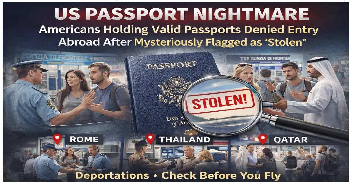 US passport flagged stolen Interpol SLTD database Americans denied entry Rome Thailand Qatar airports deportation January 2026 travel nightmare