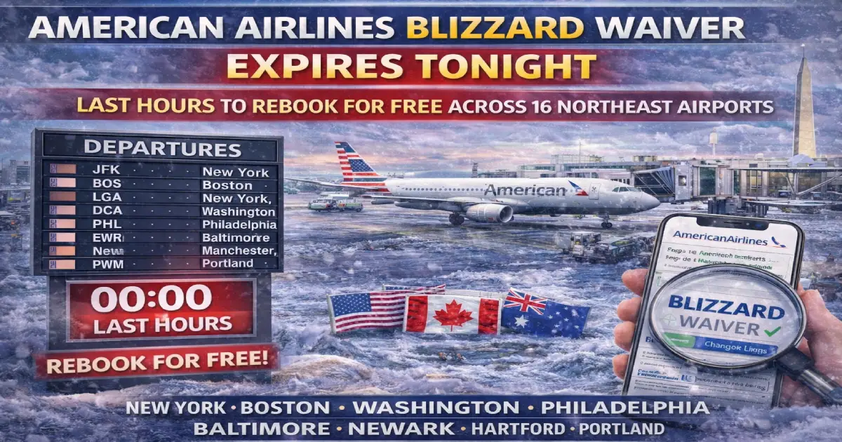 American Airlines Northeast blizzard weather waiver expires February 26 2026 midnight - free rebooking deadline for BOS JFK LGA EWR PHL Philadelphia passengers