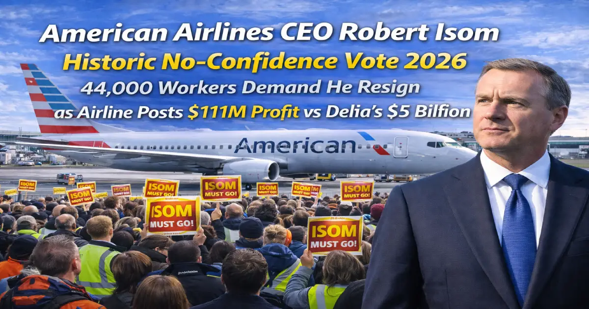 American Airlines CEO Robert Isom faces historic first-ever no-confidence vote from APFA representing 28000 flight attendants and Allied Pilots Association 16000 pilots February 9 2026 DFW headquarters