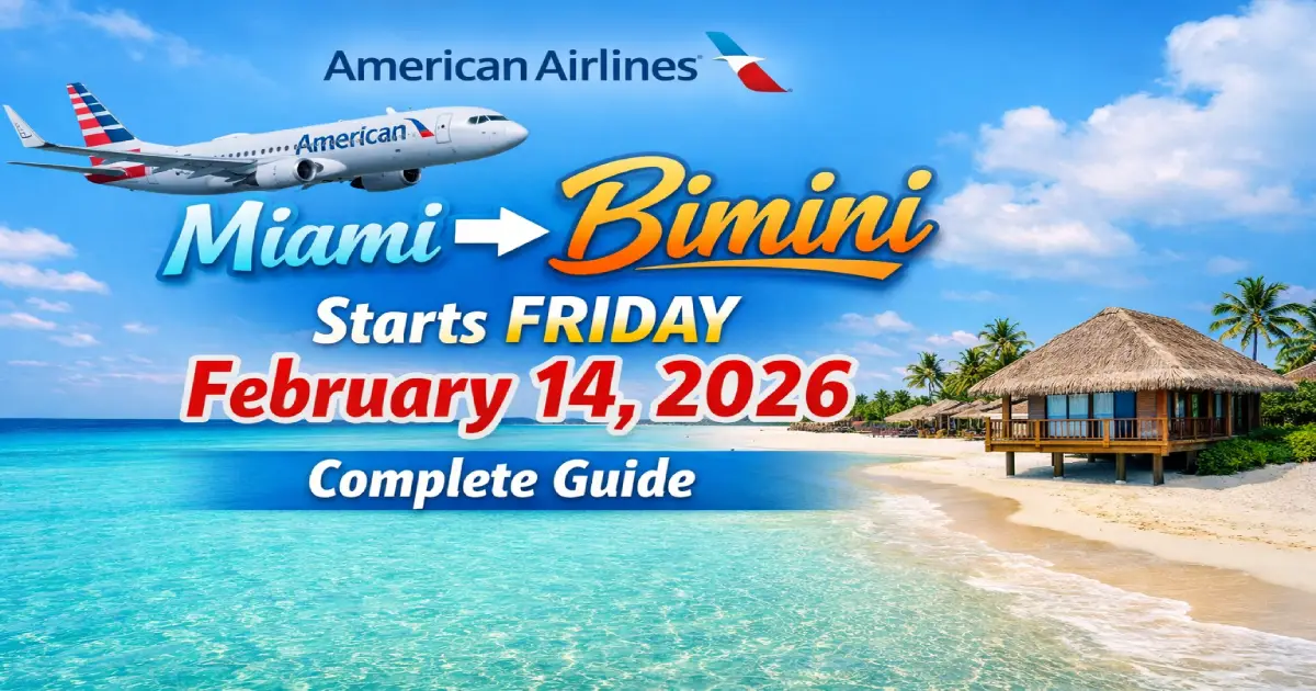 American Airlines Embraer 175 landing at Bimini airport Bahamas February 14 2026 Valentine's Day launch shortest flight ever 64 miles Miami exclusive nonstop