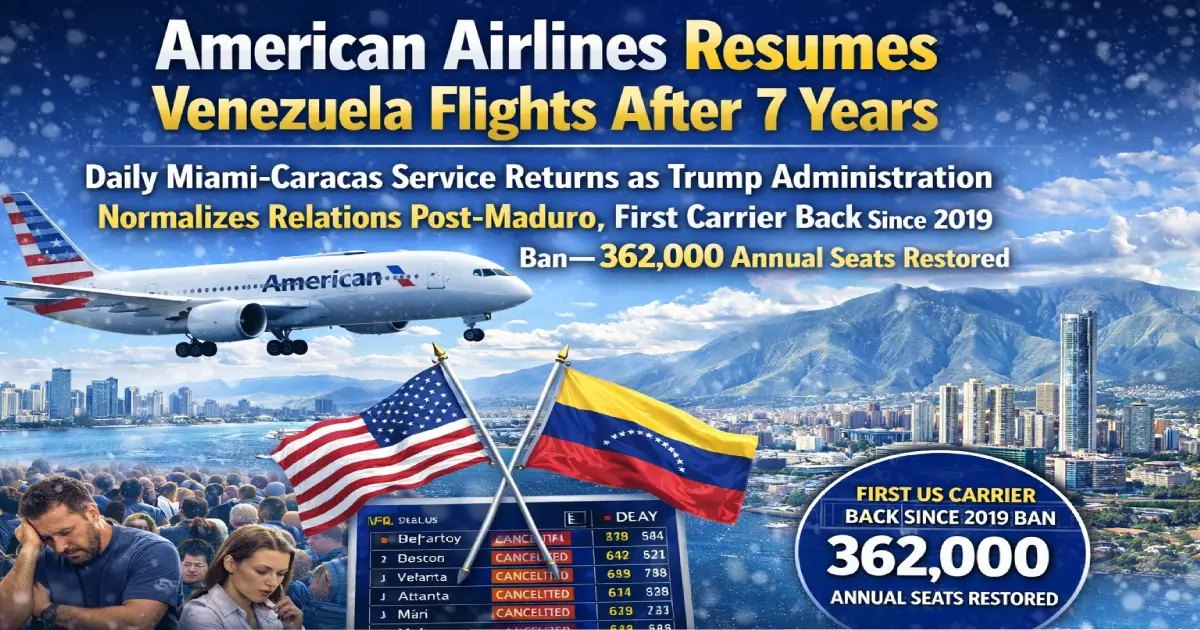 American Airlines aircraft flying from Miami to Caracas as Venezuela flights resume after seven years in 2026