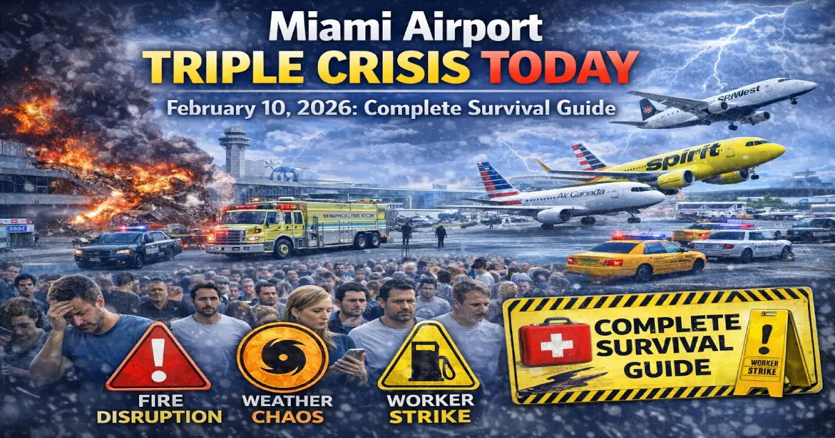 Miami International Airport experiencing triple crisis February 10 2026 showing Cuba fuel shortage water line break Canada delays American Airlines chaos
