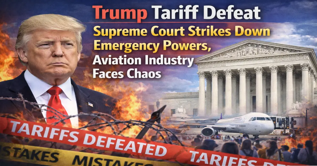 Trump Supreme Court tariff defeat February 20 2026 aviation airlines aerospace uncertainty Boeing Airbus ticket prices fuel costs IEEPA ruling 6-3 decision Cuba crisis Section 122 global tariff $129 billion refunds