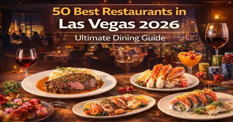 Best restaurants in Las Vegas 2026 showing Michelin fine dining, celebrity chef steakhouses, lavish buffets, and vibrant Strip restaurant scene