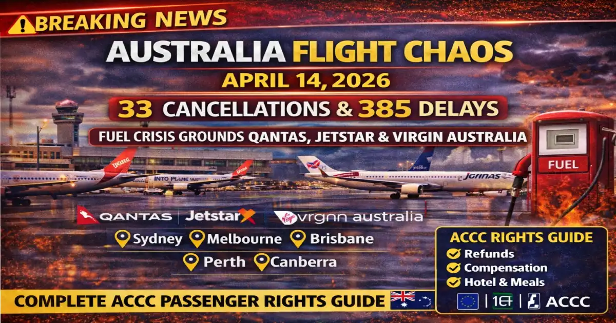 Australia flight chaos April 14 2026 – Sydney, Melbourne and Brisbane airports hit by 33 cancellations and 385 delays as fuel crisis grounds Qantas, Jetstar and Virgin Australia