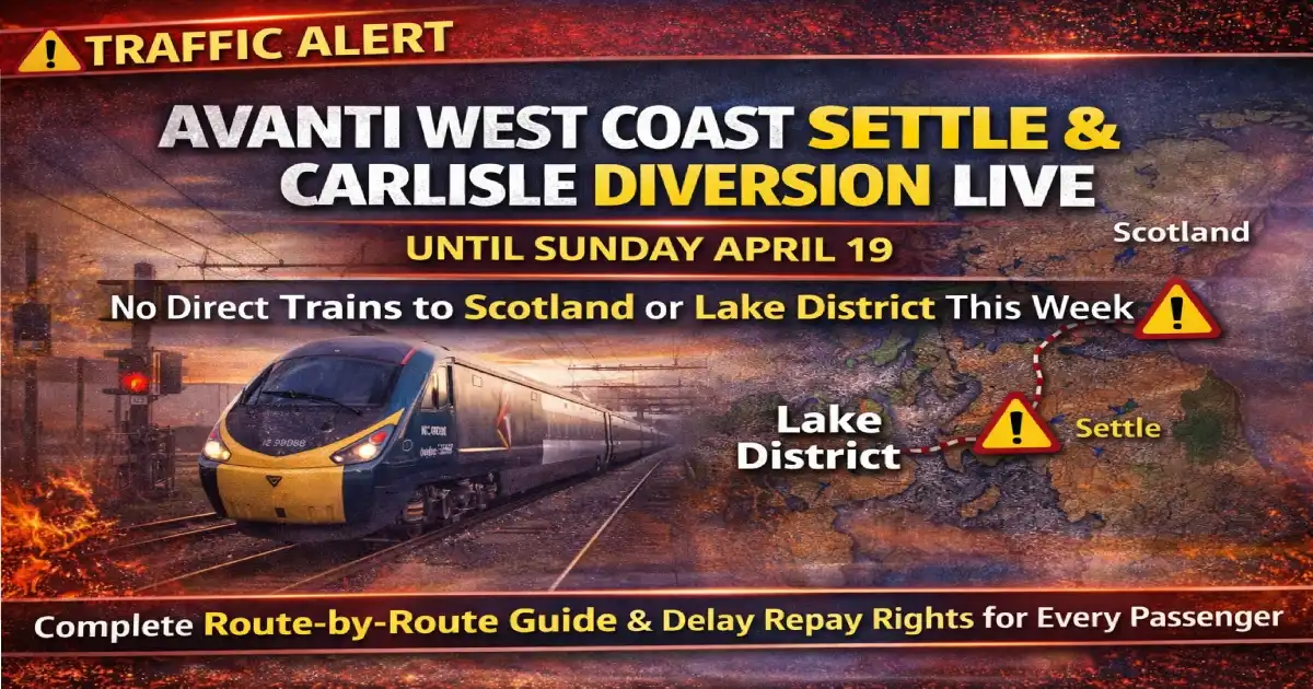 Avanti West Coast Class 805 Evero train on Settle and Carlisle line April 2026 — West Coast Main Line engineering works April 11 to 19 — no direct trains Preston to Lancaster — replacement buses Carlisle to Scotland — LNER fastest route Glasgow Edinburgh — Delay Repay compensation guide