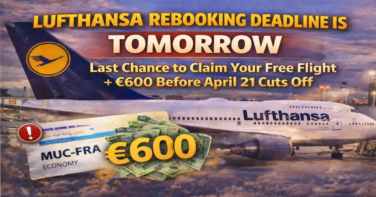 Lufthansa rebooking deadline April 21 2026 — EU261 compensation up to €600 — Lufthansa April 2026 strike Frankfurt Munich — last chance guide for UK, US, Canada and Australia passengers