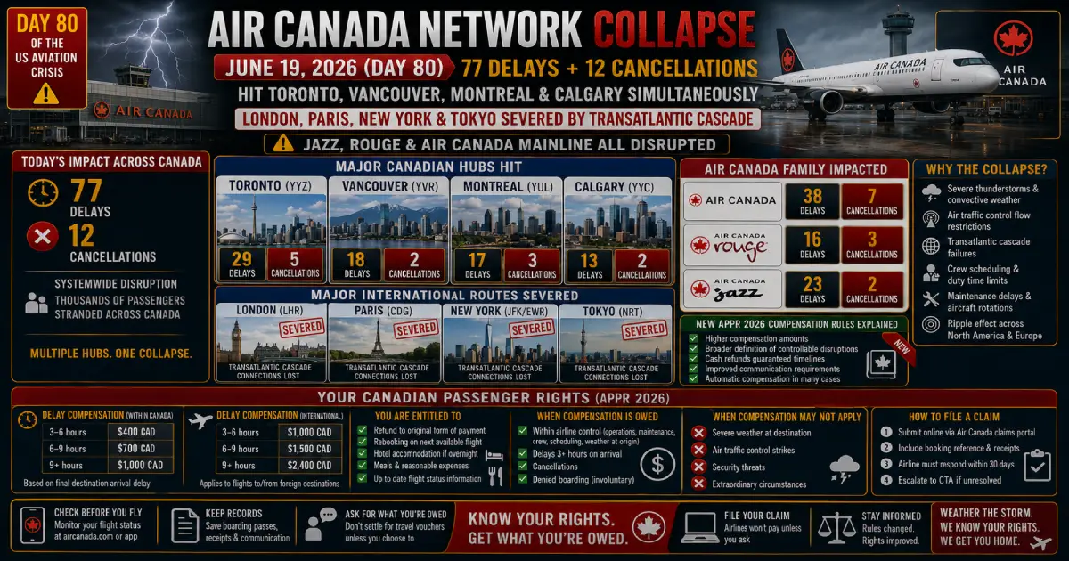 Air Canada Collapse June 19: 89 Disruptions, APPR Rights