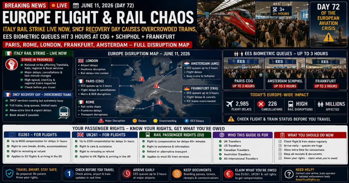 Europe Flight & Rail Chaos June 11: Italy Strike, SNCF Fix