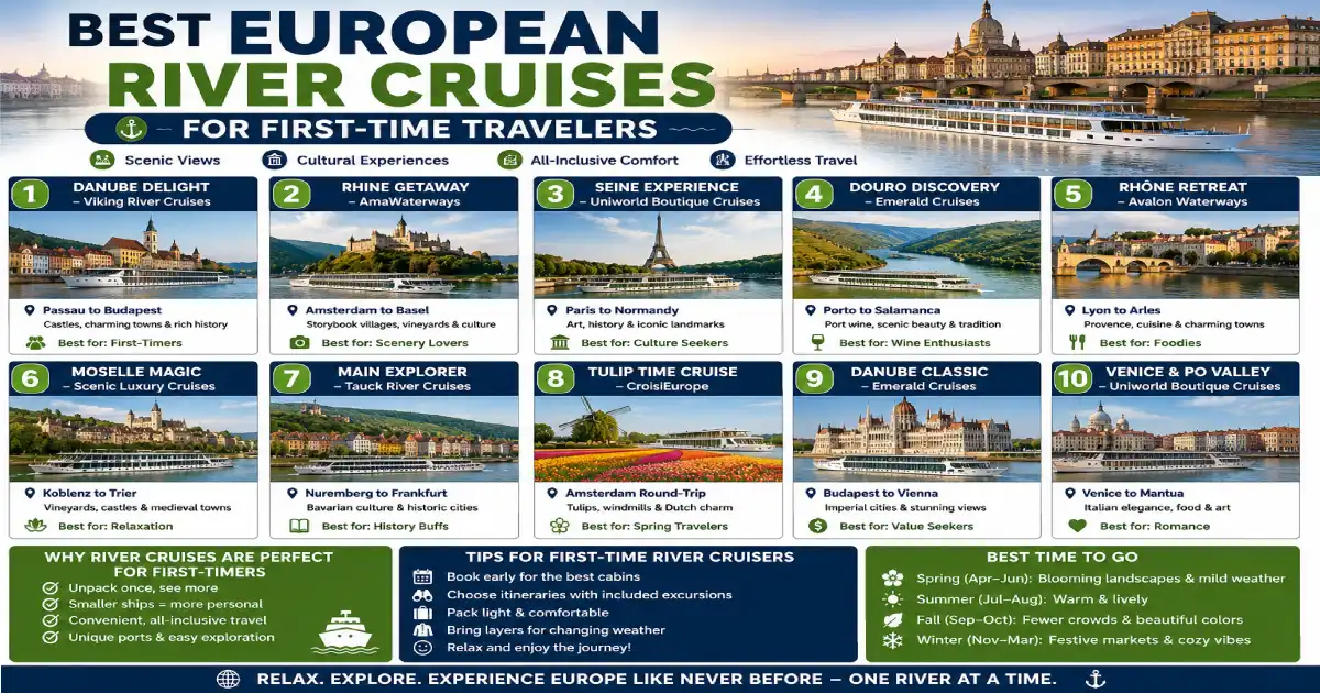 European river cruise ship docked at city center with castle backdrop first-time travelers guide 2026