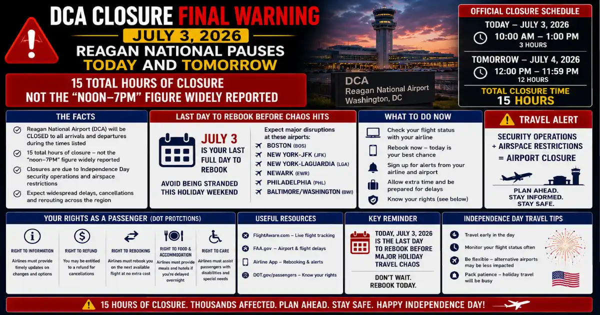 Closure Alert DCA Closure Warning: 15-Hour Shutdown, Not Just 7PM