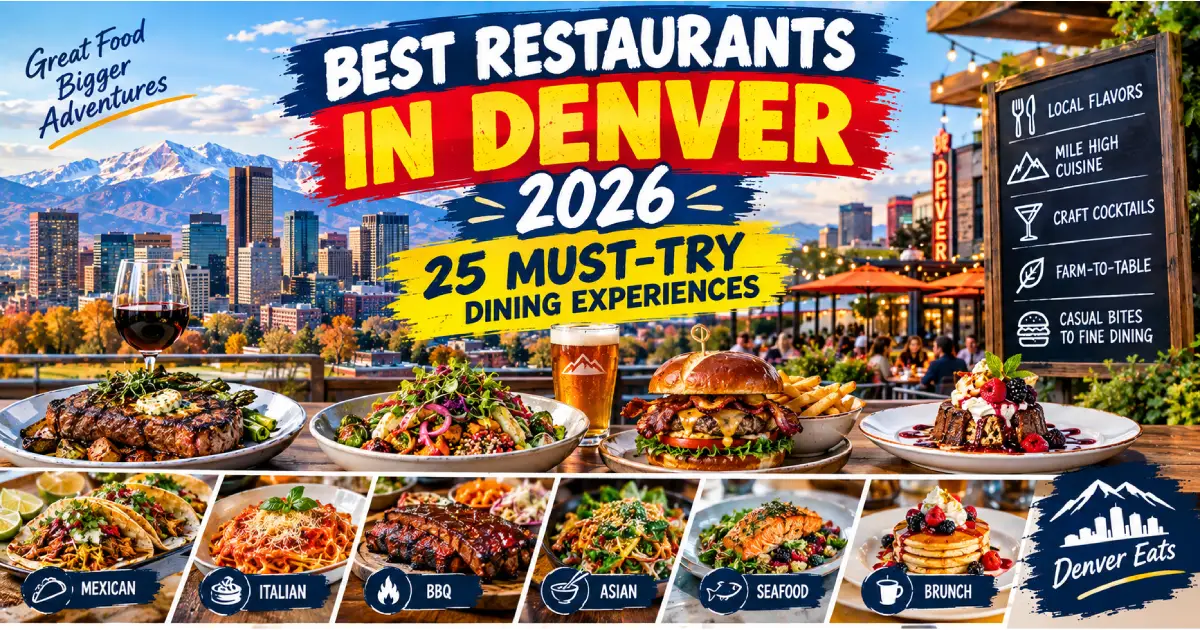 Best restaurants in Denver 2026 showing Frasca Boulder Rioja Larimer Square Mercantile Union Station green chile and RiNo dining