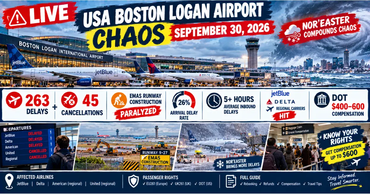 Boston Logan Sept 30: 263 Delays, 45 Cancels, EMAS Construction