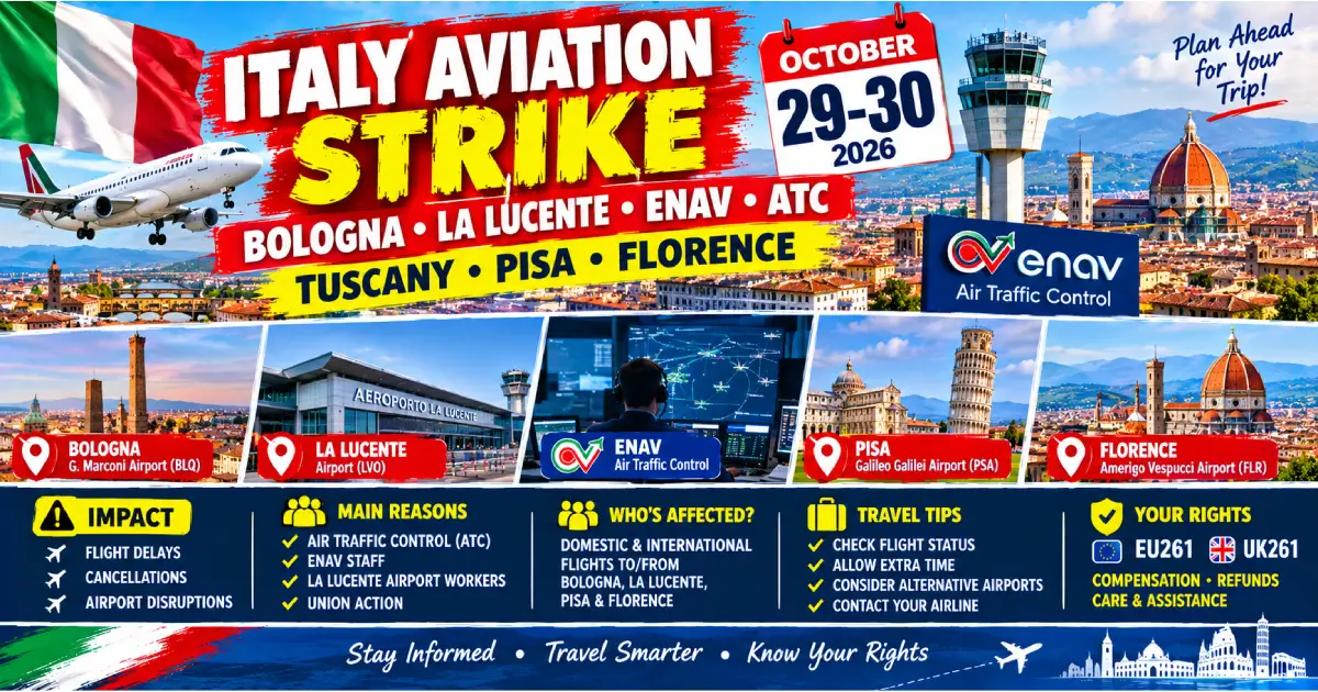 Tuscan Railing Italy Aviation Strikes Oct 29–30: Bologna + Tuscany + ENAV