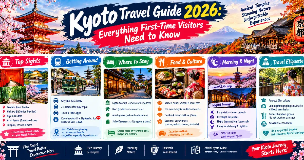 Kyoto travel guide 2026 covering districts temples and where to stay