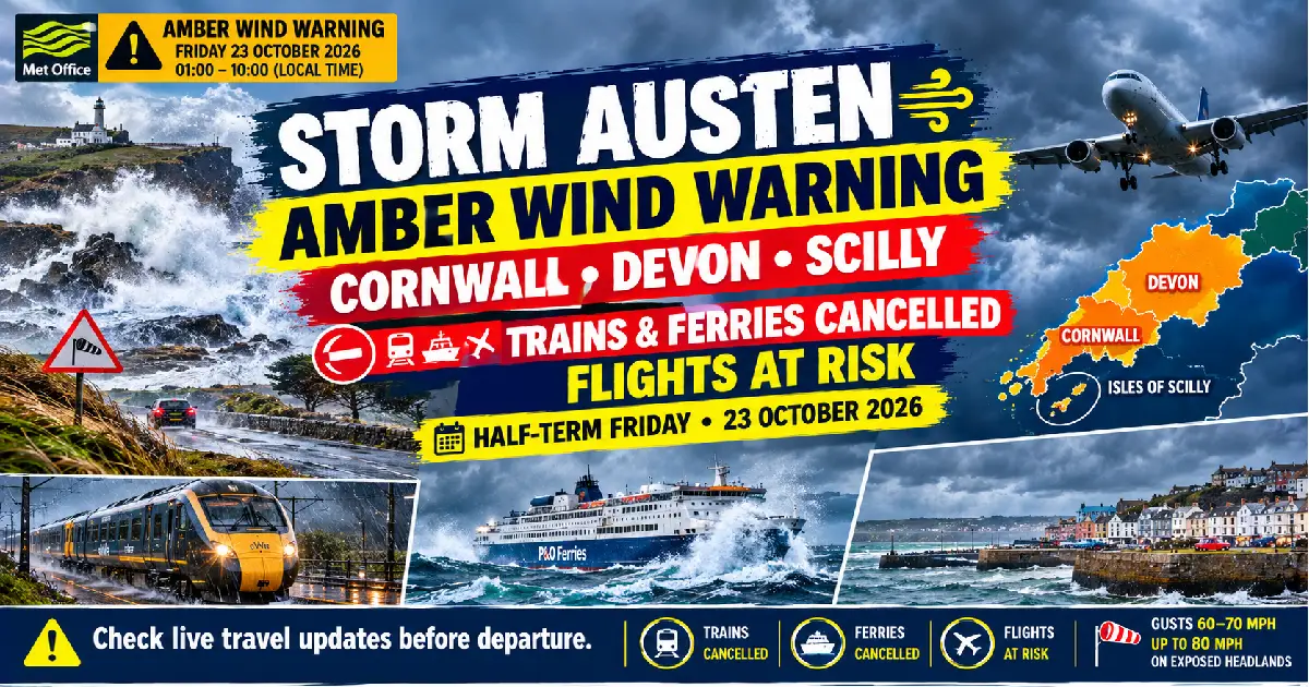 Storm Austen: Amber Warning, Trains and Ferries Cancelled